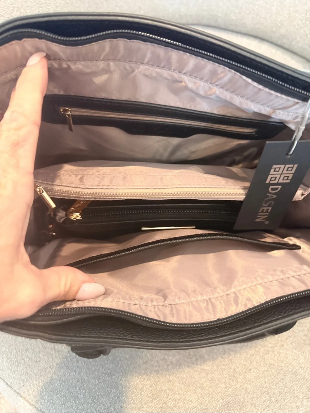 Structured Black Satchel with Gold Lock Detail